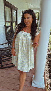 Purple and Yellow Floral  Ruffle Mini Dress