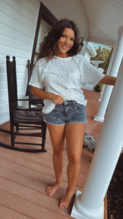 Distressed Hem Acid Wash High Waist Jean Shorts