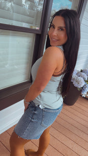Medium Wash Rhinestone Embellished Risen Jean Shorts