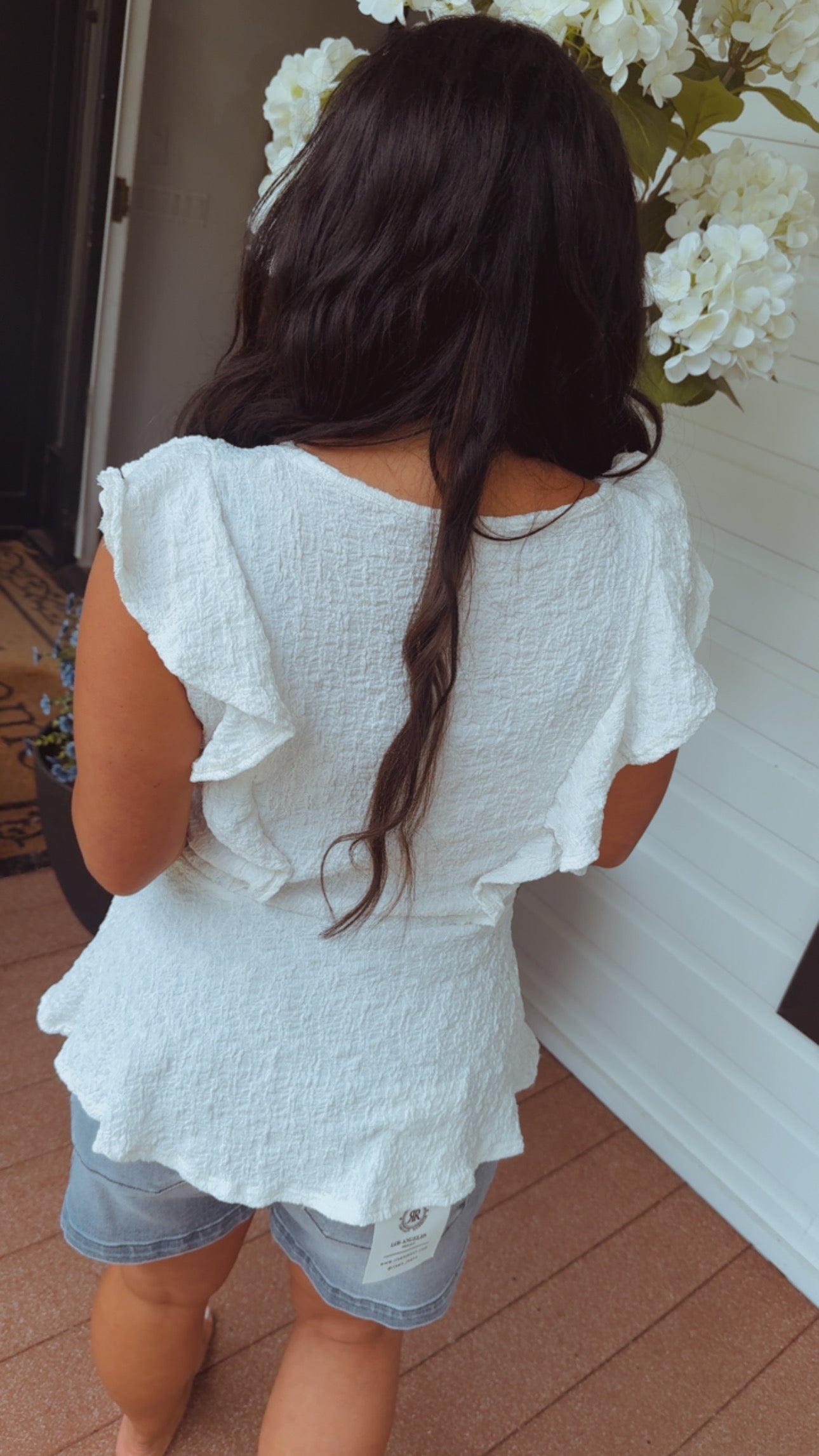 Soft White Textured Ruffle Sleeve Top