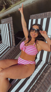 "The Lexie " Bella Neane Custom Pink and White Stripe Bikini Top