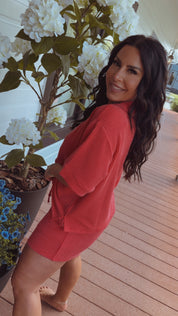 Ultra Soft Red Lightweight Top and Shorts  Set