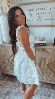 Taupe Pleated Ruffle Strap Dress