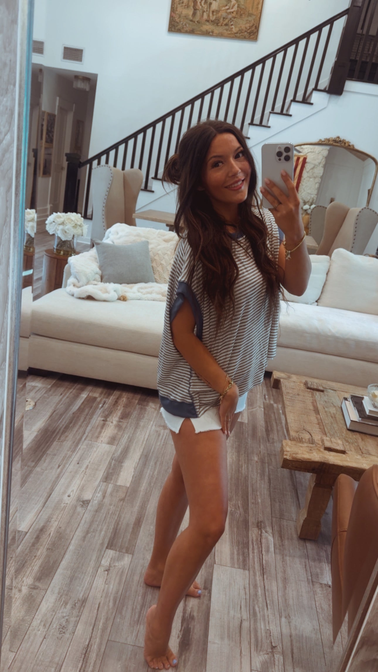 Loose Fit Black and White Striped Top