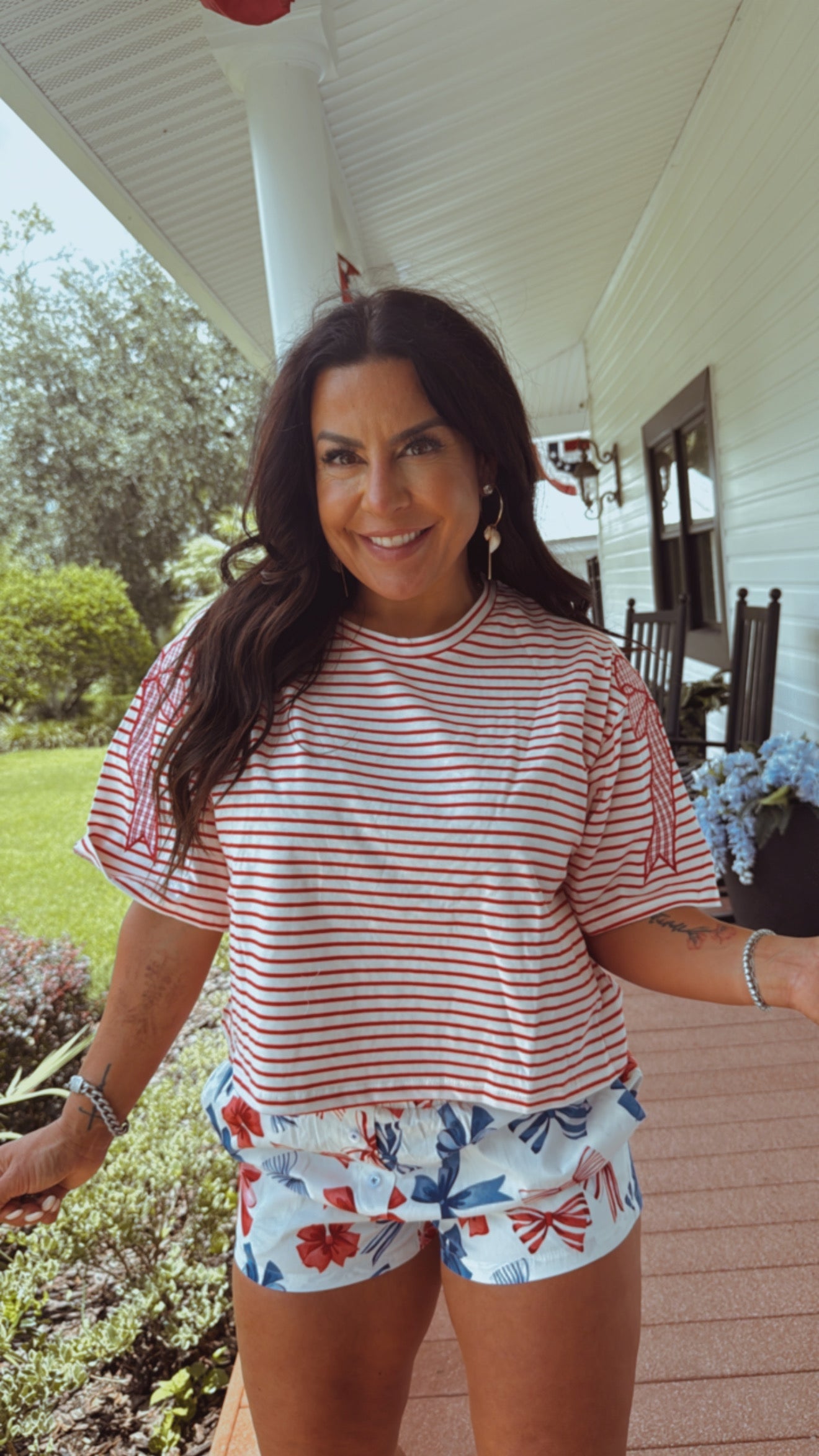 Red and White Stripe Bow Top