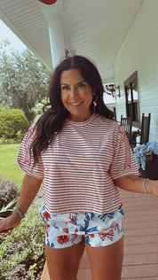 Red and White Stripe Bow Top