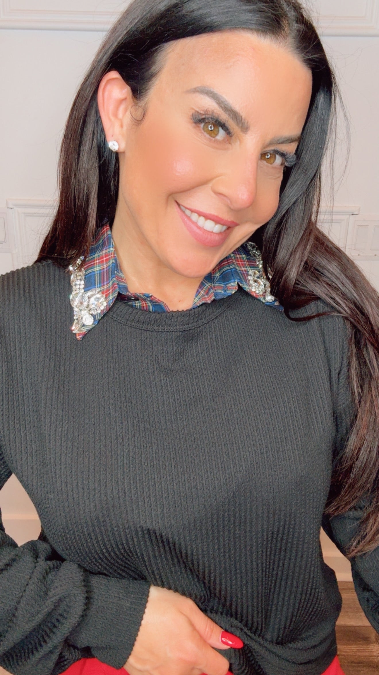 Black Ribbed Long Sleeve Sweater Top