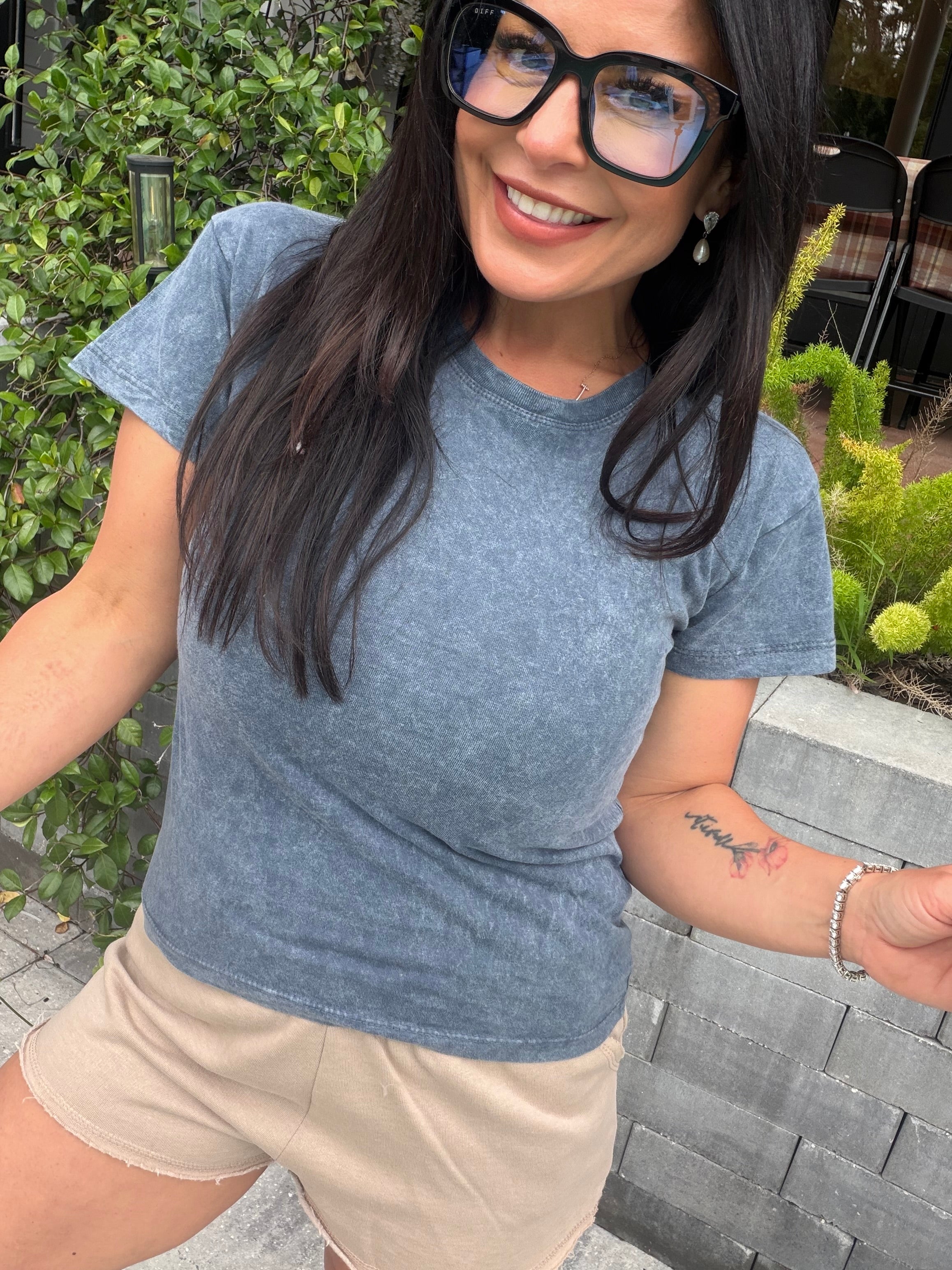 Ultra Soft Smokey Blue Wash Short Sleeve Top