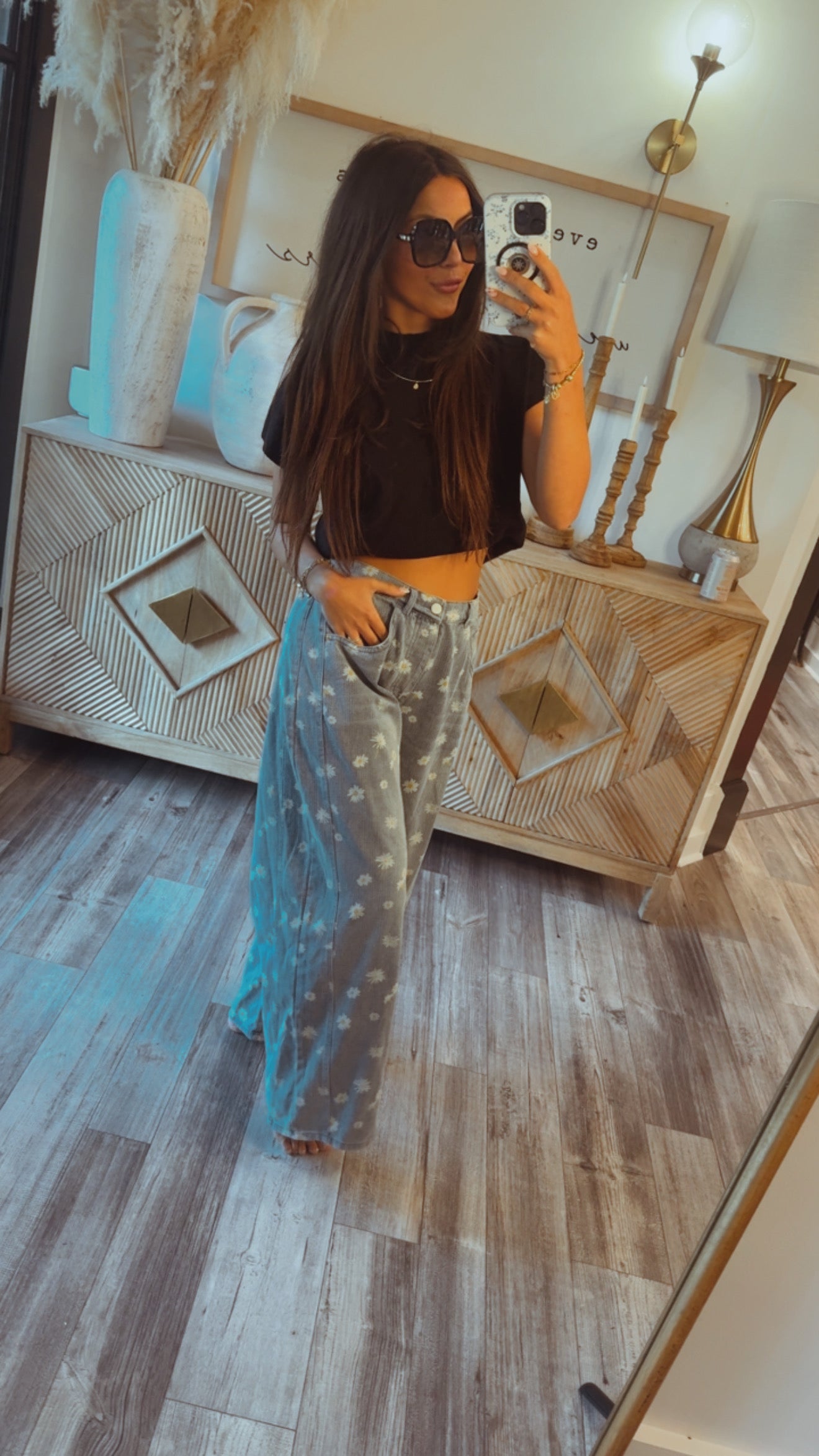 Wide Leg Floral Jeans