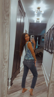 Indigo and Mint Cowl Neck Top