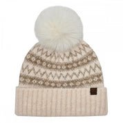 CC Cream and Brown Aztec Print Beanie with Pom