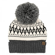 CC Grey Cream and Black With Pom Beanie