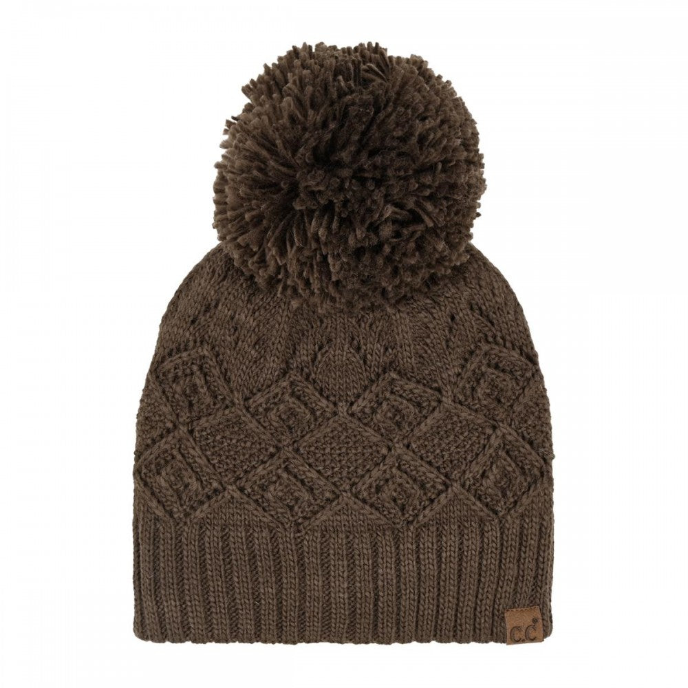 CC Chocolate Crochet Knit Beanie With Pom