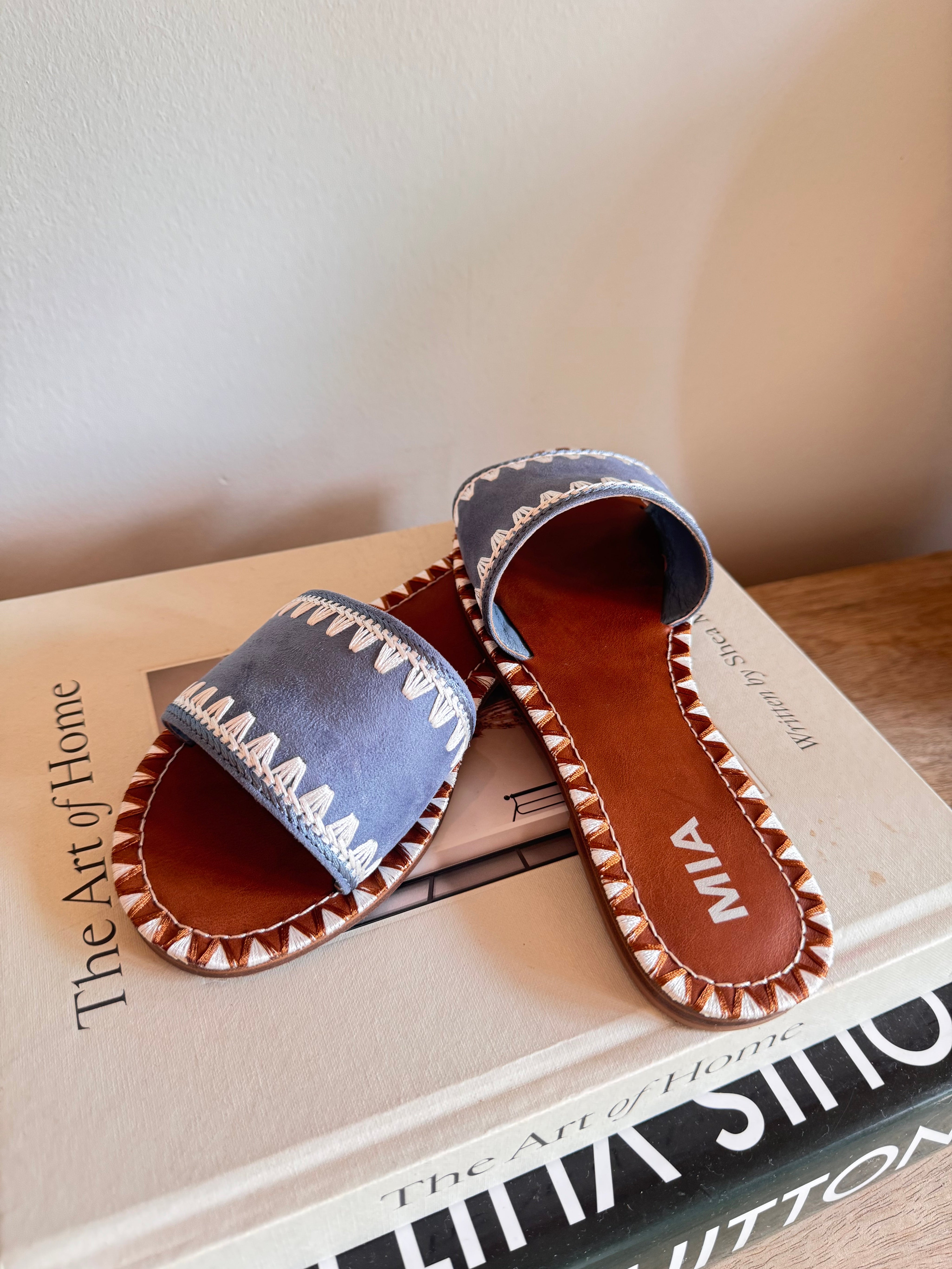 Blue and White Stitched MIA Sandals