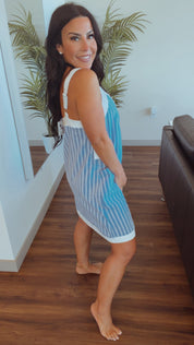 Cozy Co Light Blue and White Chic Tank Dress