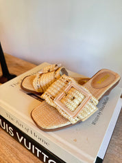 Natural Raffia One Strap Sandals