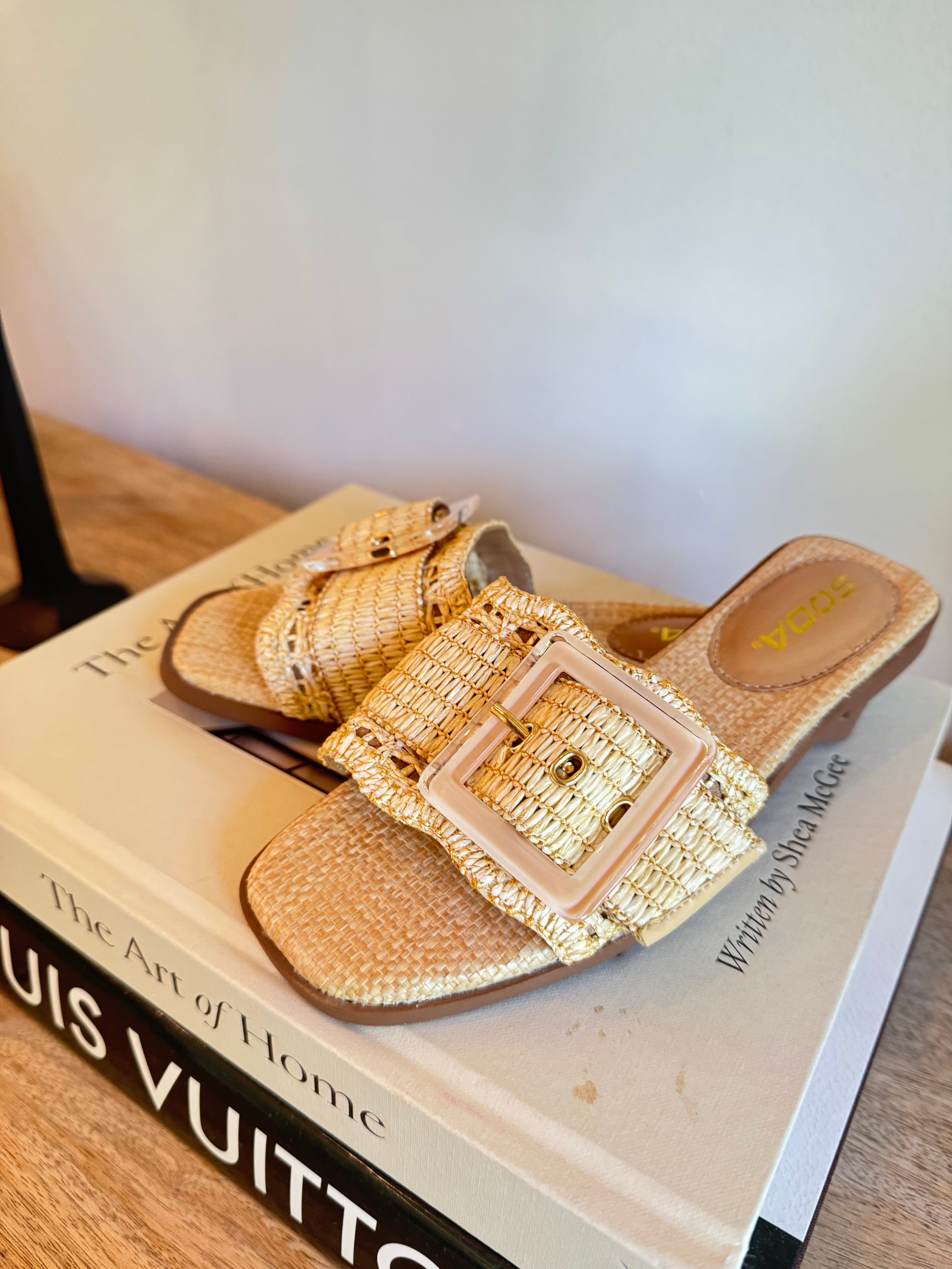 Natural Raffia One Strap Sandals