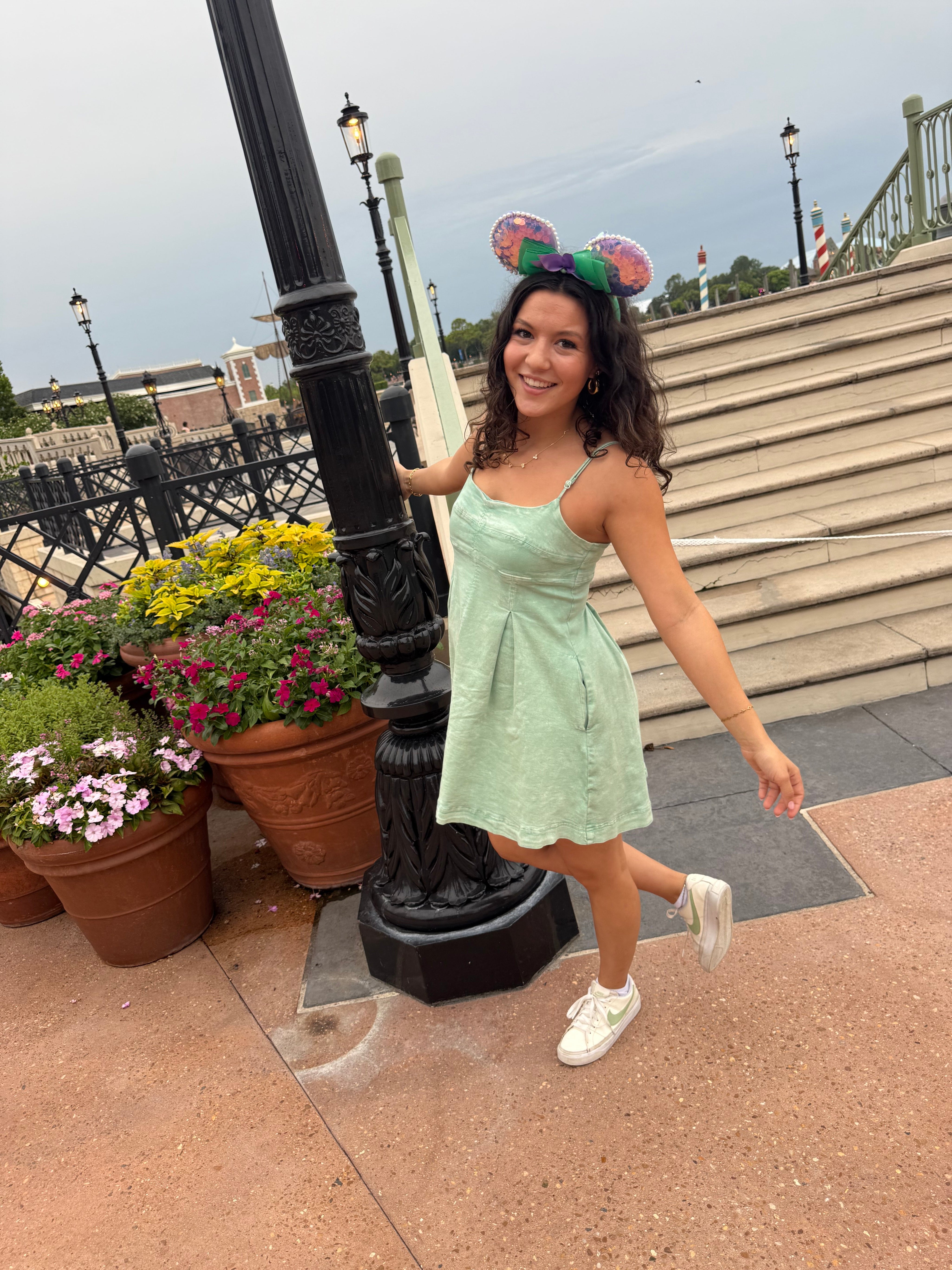 Seafoam Box Pleat Flare Denim Dress