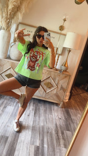 Feral Lime Green  Cropped Graphic Top