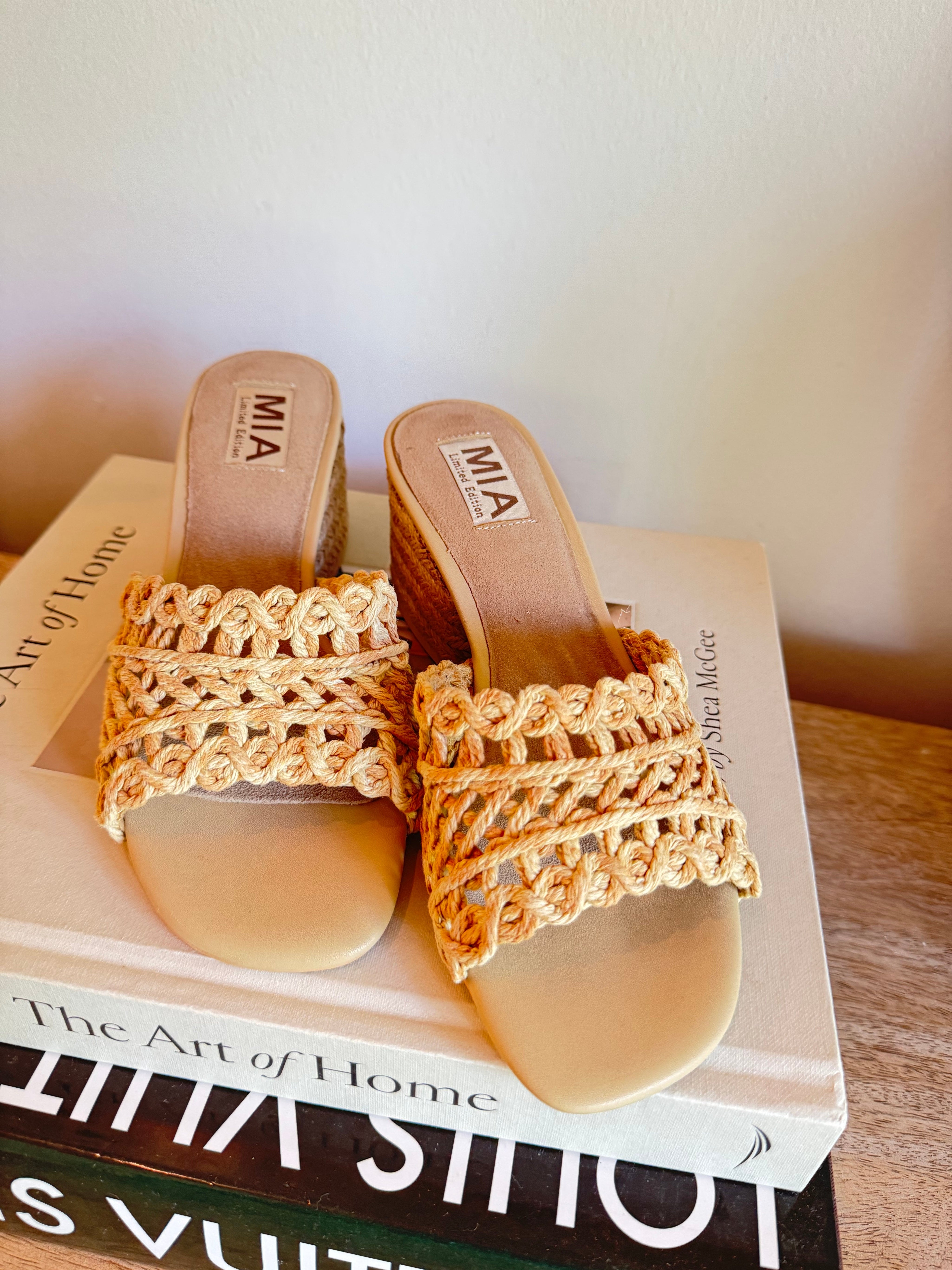 Mia Natural Woven Open Toe Heels