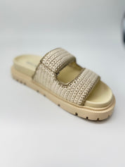 Mia Shoes Cream Knit Double Strap Sandals