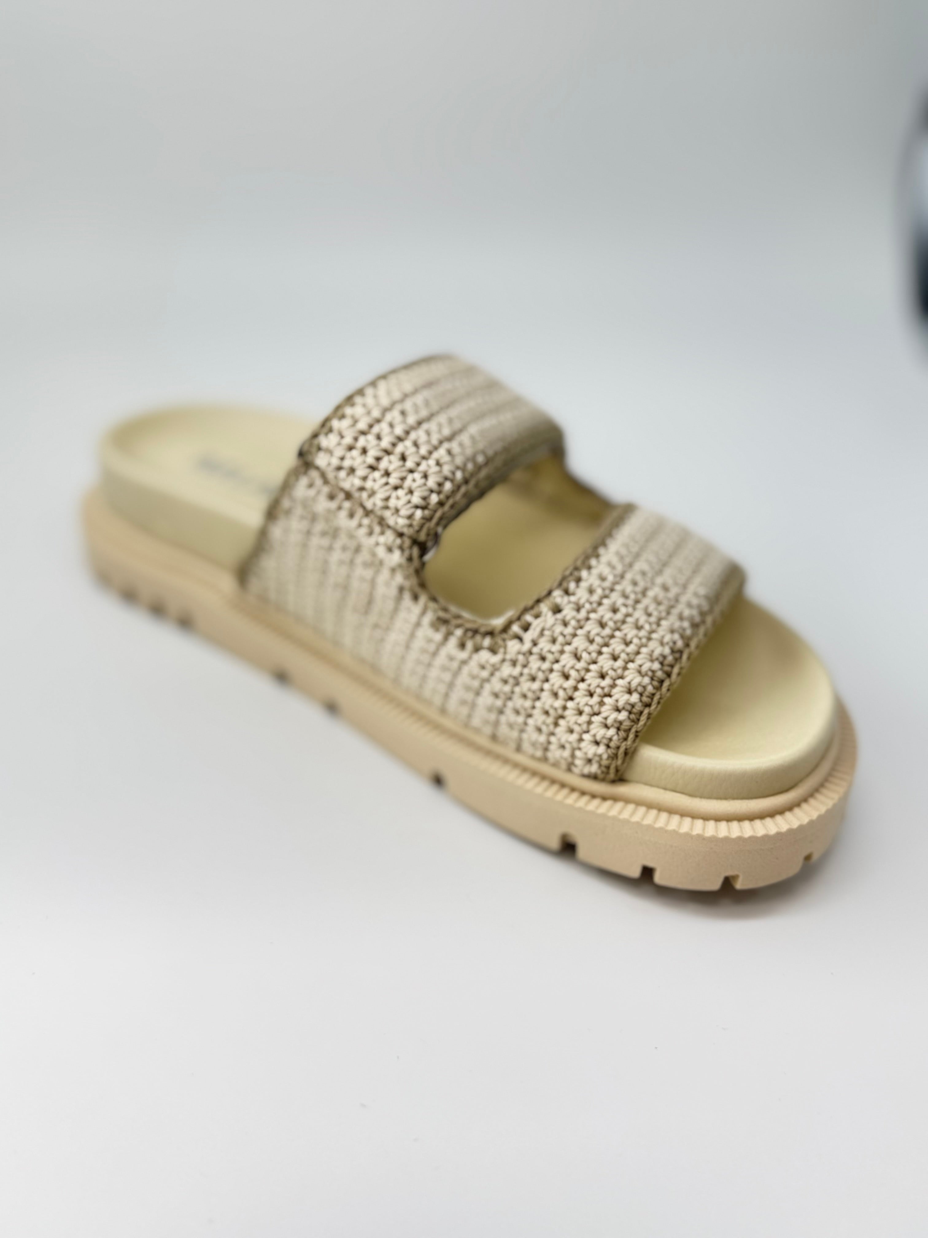 Mia Shoes Cream Knit Double Strap Sandals