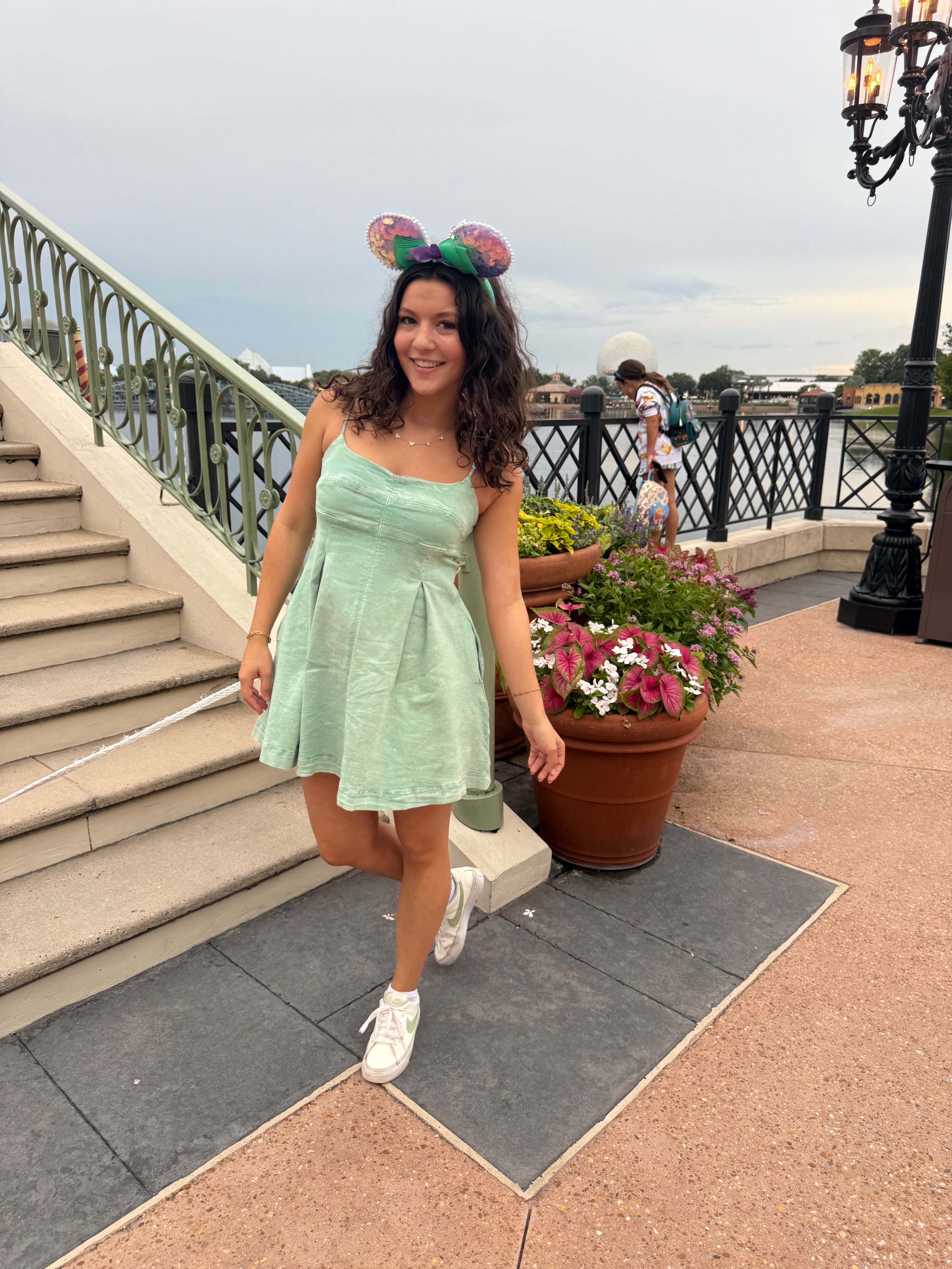 Seafoam Box Pleat Flare Denim Dress