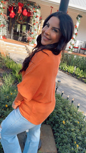 Orange Ribbed Long Sleeve Sweater Top