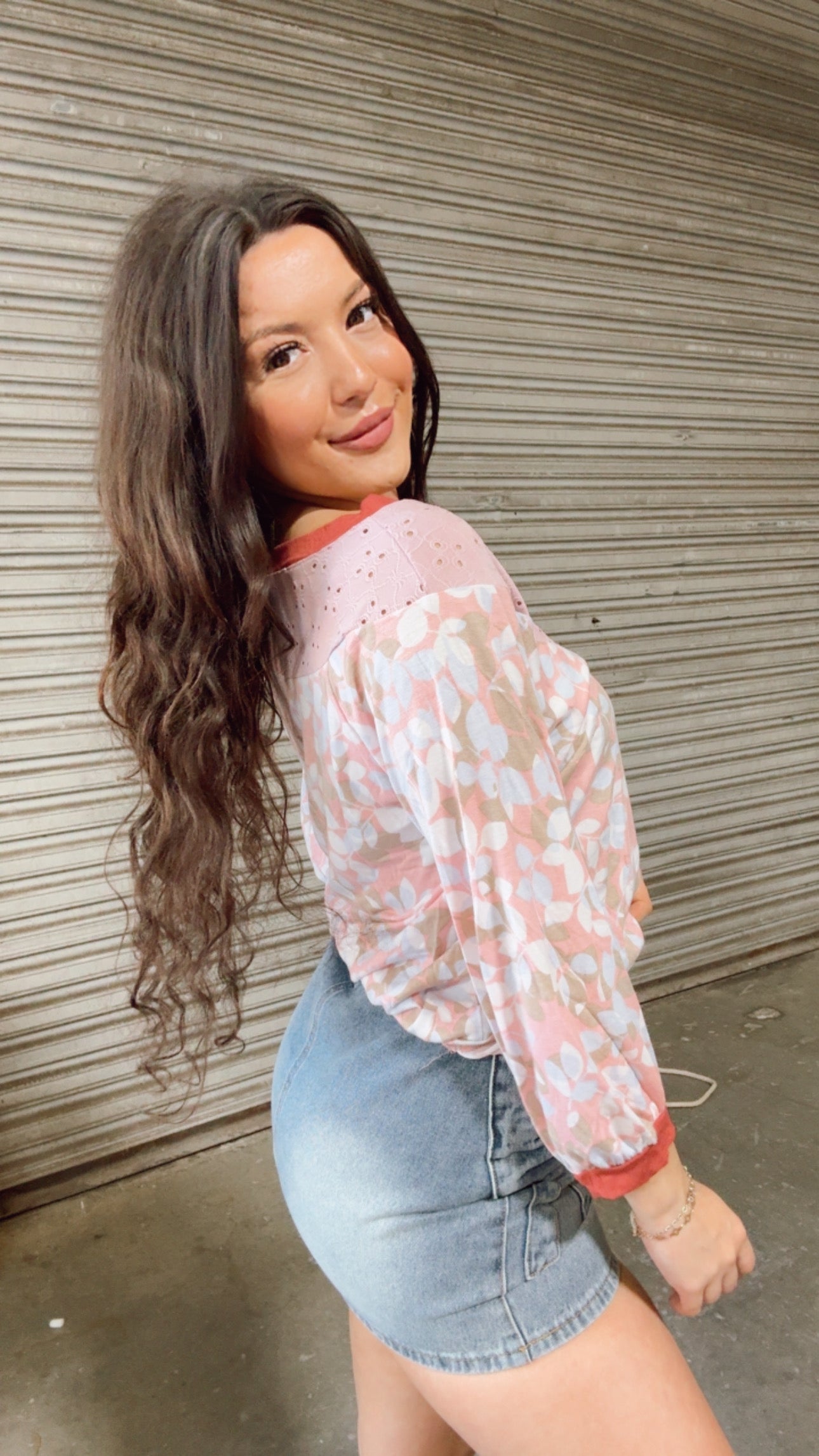 Mauve and Floral Eyelet Lace Long Sleeve Top *Final Sale*