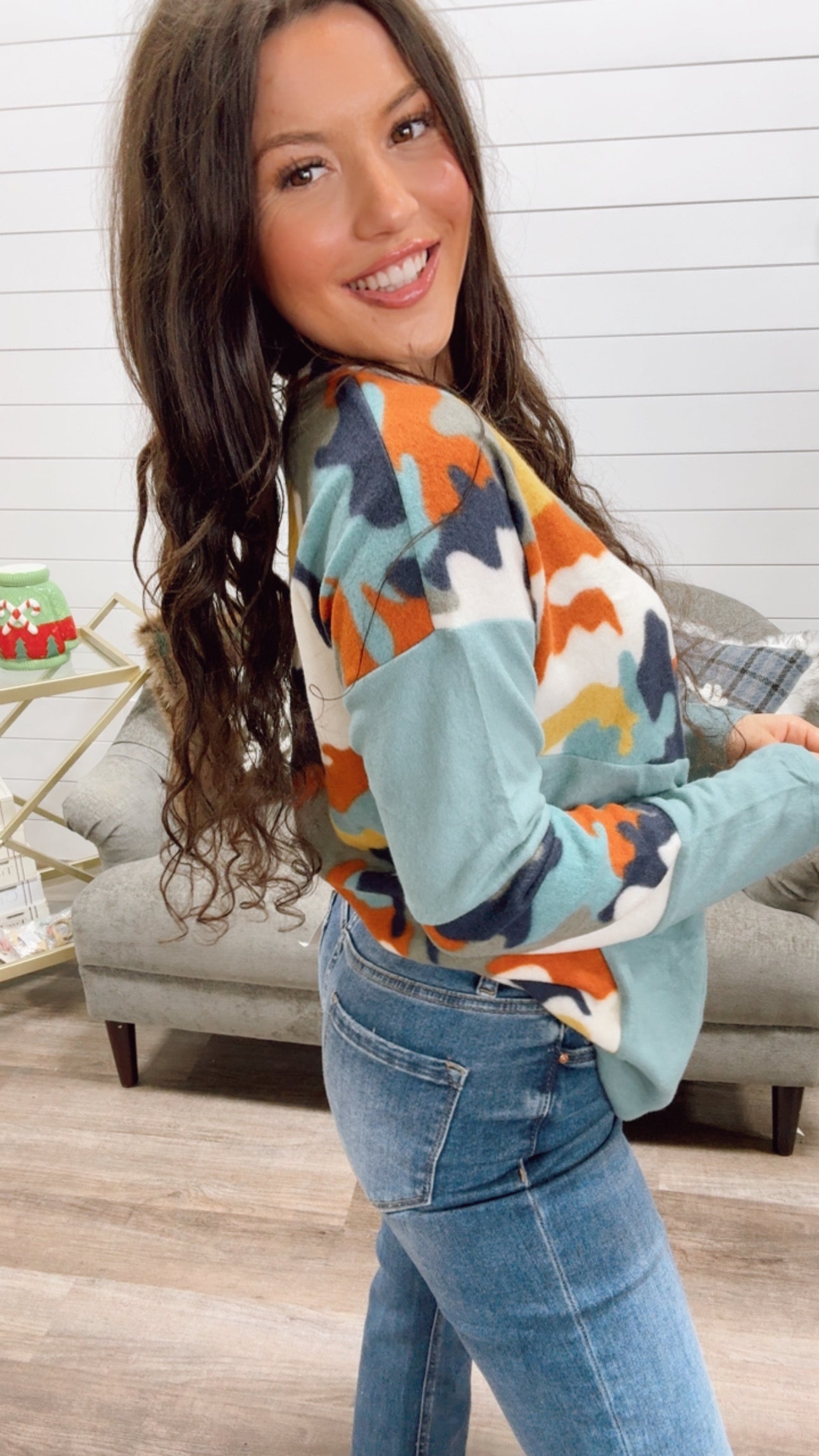 Multi Color Camo Color block Sweater Top *Final Sale*