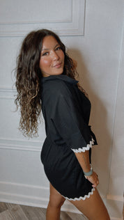 Black and White Scalloped Piped Romper