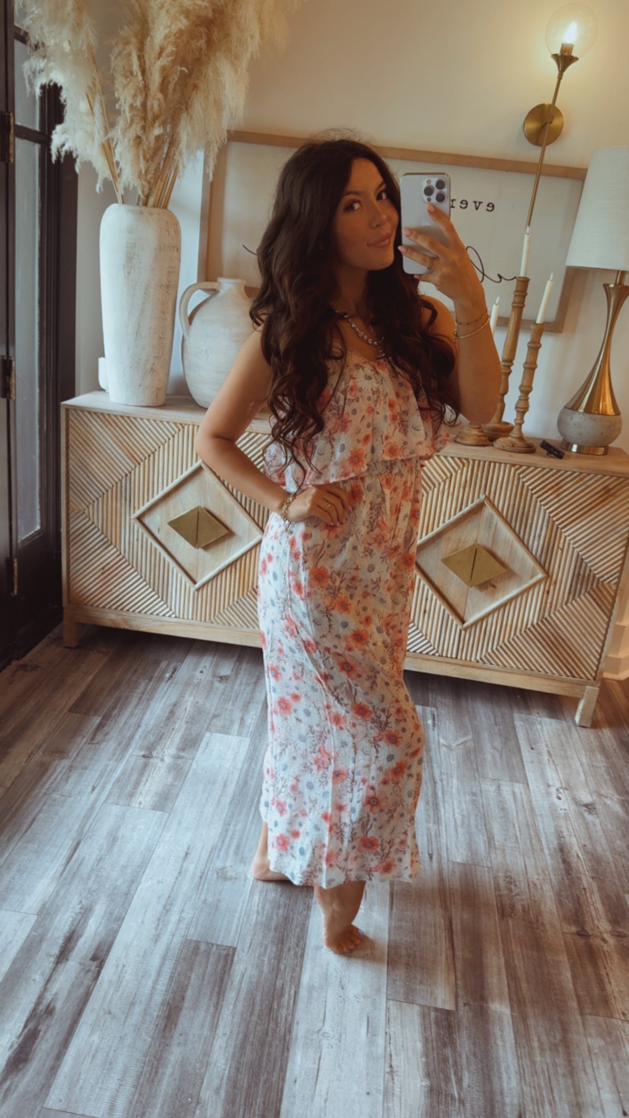 Cream and Pink  Floral Jumpsuit