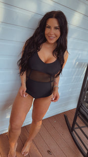 Sassy Black Mesh One Piece Bathing Suit