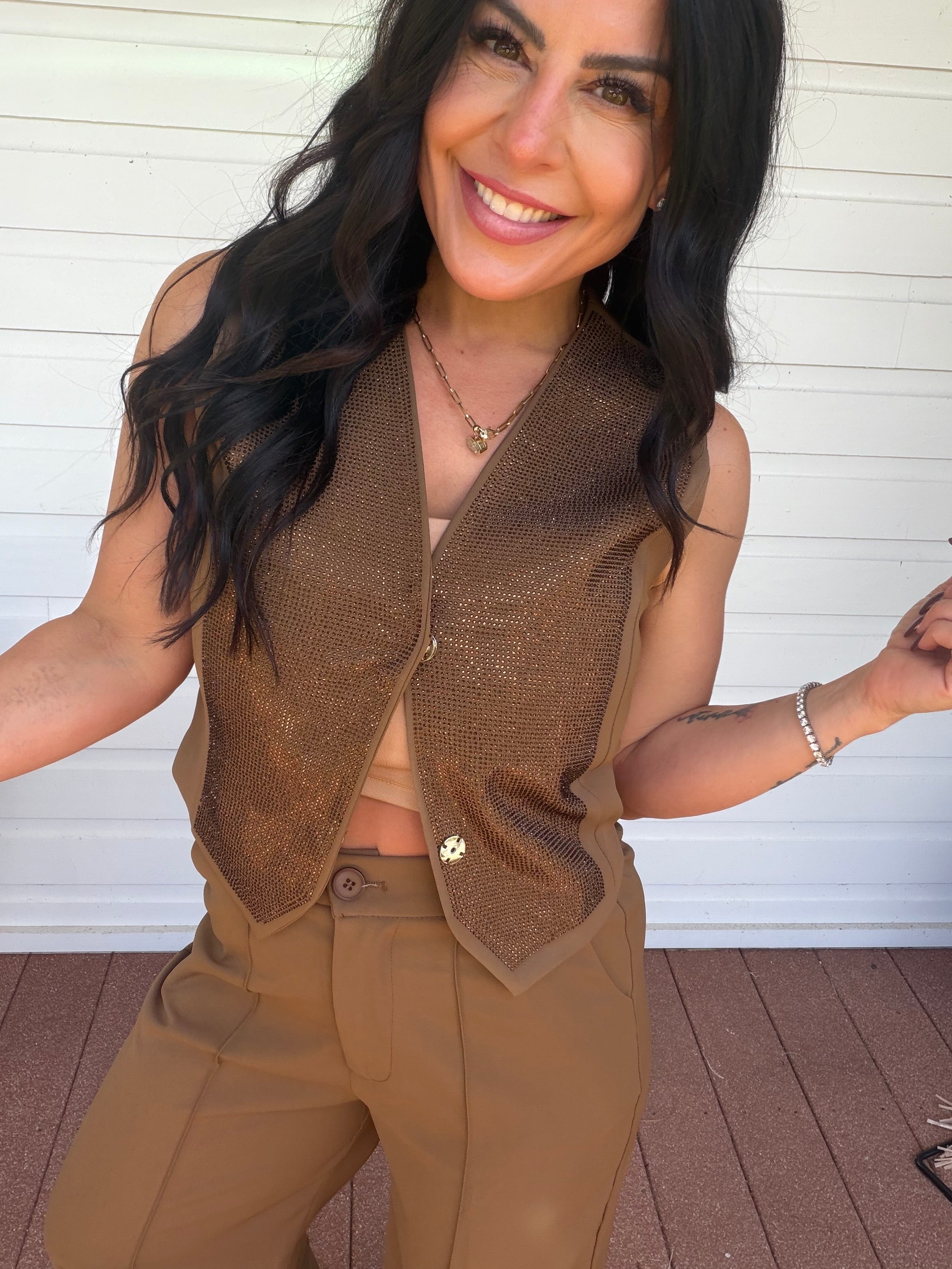 Diva Mocha  Sparkle Vest and Pants Set
