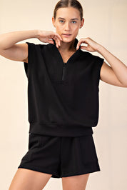 Rae Mode Black Modal Luxe Vneck Zipper Sleeveless Top   30a