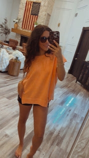 Ultra Soft Coral Acid Wash Oversize Top