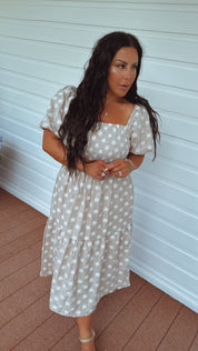 Brown and Taupe Embroidered Floral Maxi Dress