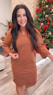 Chic Harvest Brown V Cut Dress