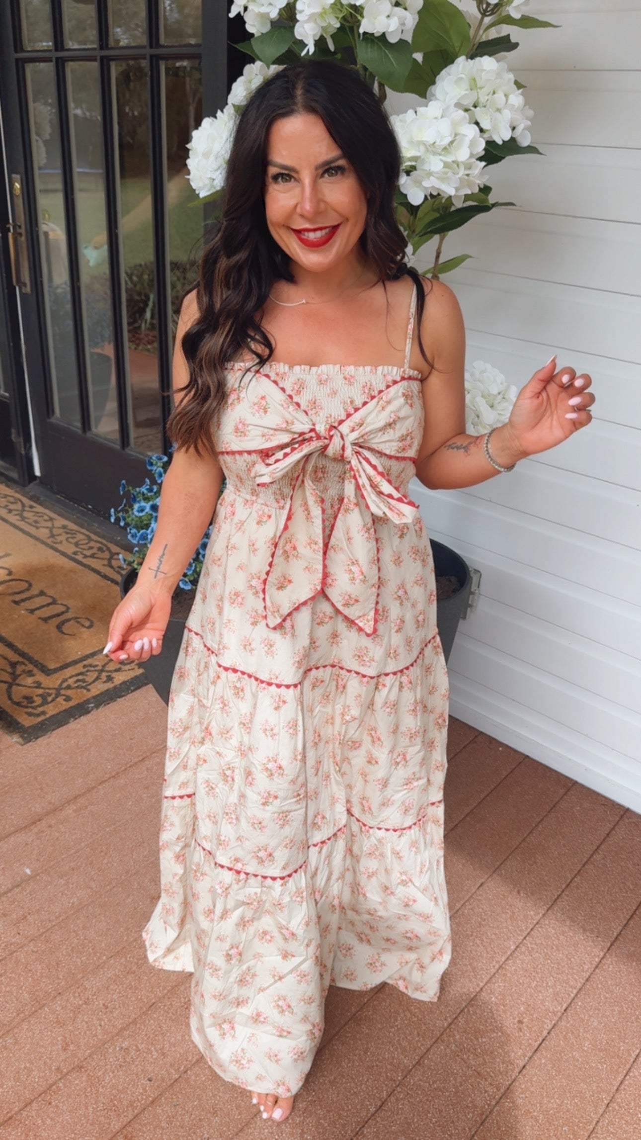 Taupe And Red Floral Maxi Dress
