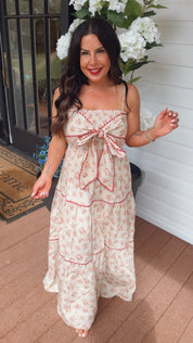 Taupe And Red Floral Maxi Dress