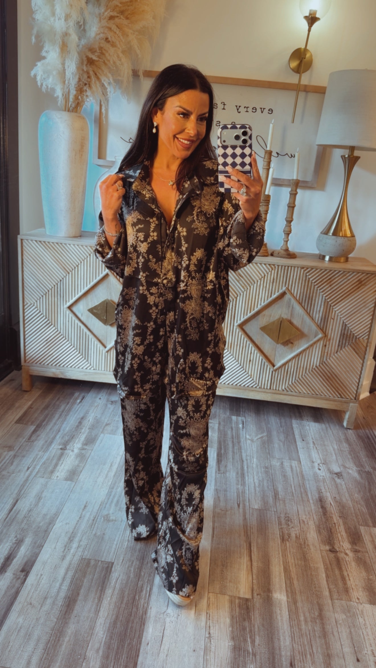 “The Night Life ” Luxe Elegant Black and Gold Floral Two Peice Set