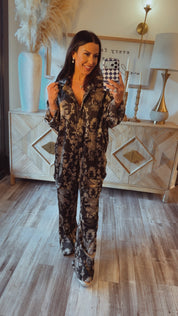 “The Night Life ” Luxe Elegant Black and Gold Floral Two Peice Set