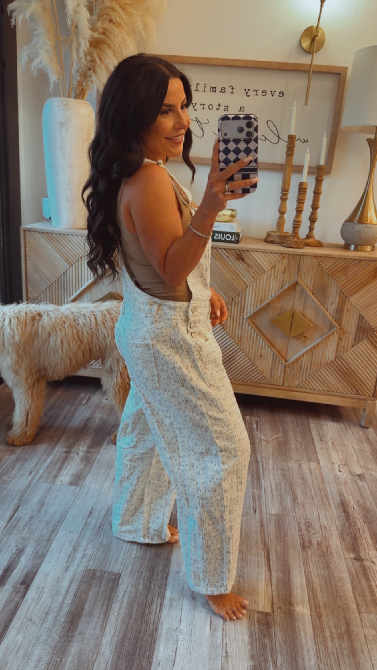 Stitch and Co Chic Denim White and Blue Florar Overalls