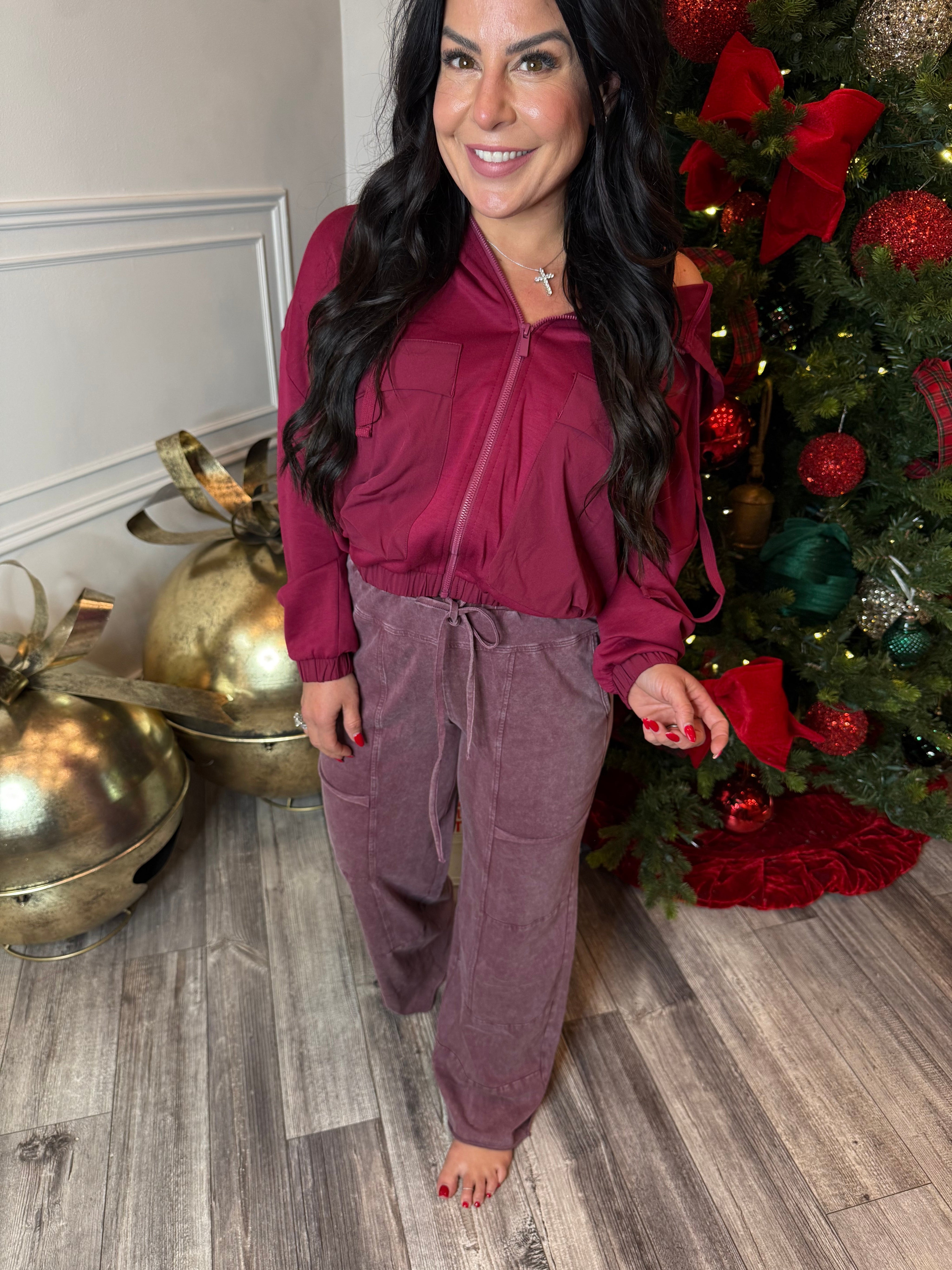 Chic Soft Mineral Wash Purple Cargo Joggers