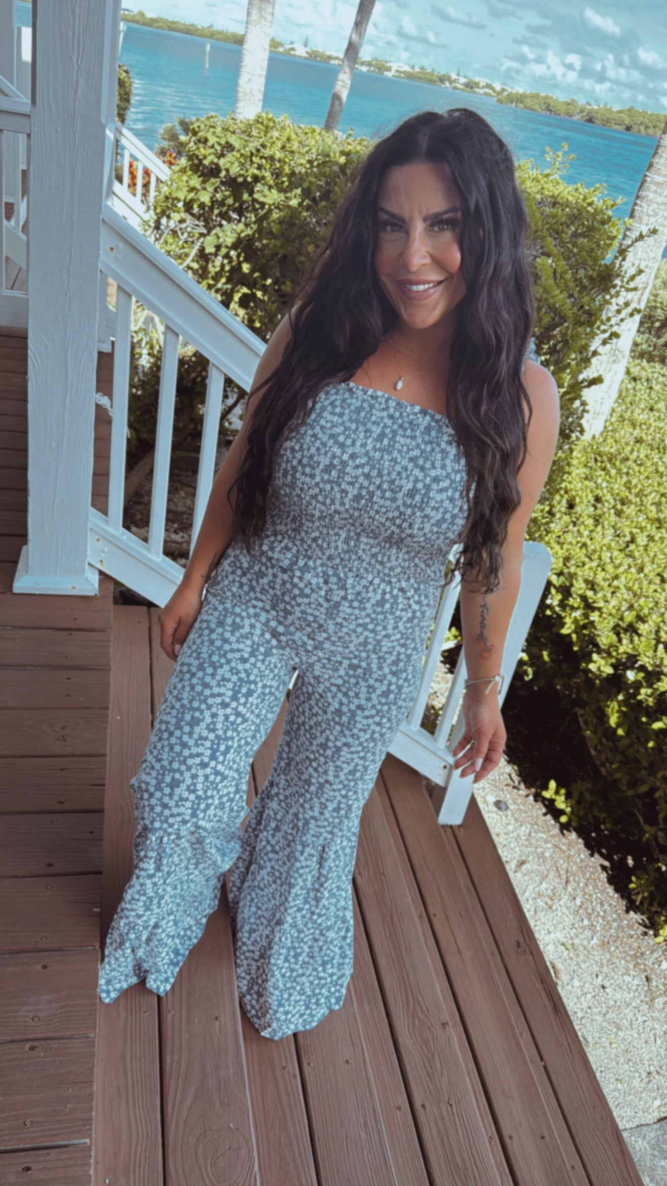 Blue and White Floral Jumpsuit