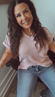 Mauve Ribbed Everyday V-neck Top