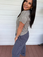 Ultra Soft Grey Acid Wash Short Sleeve Top