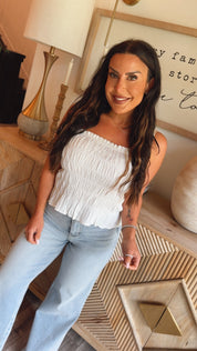 White Textured Luxe Tank  Stitch and Co