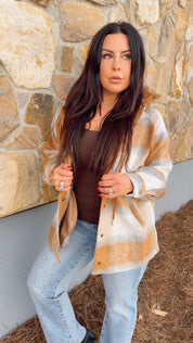 Camel Plaid Button Up Cozy Co Jacket