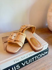 Natural Raffia One Strap Sandals